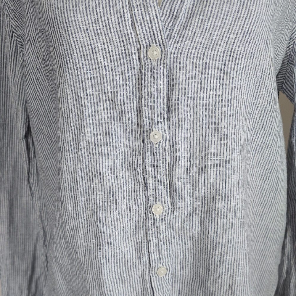 Quince Women's Light Blue Striped Linen Button Down Shirt Med - Picture 2 of 6